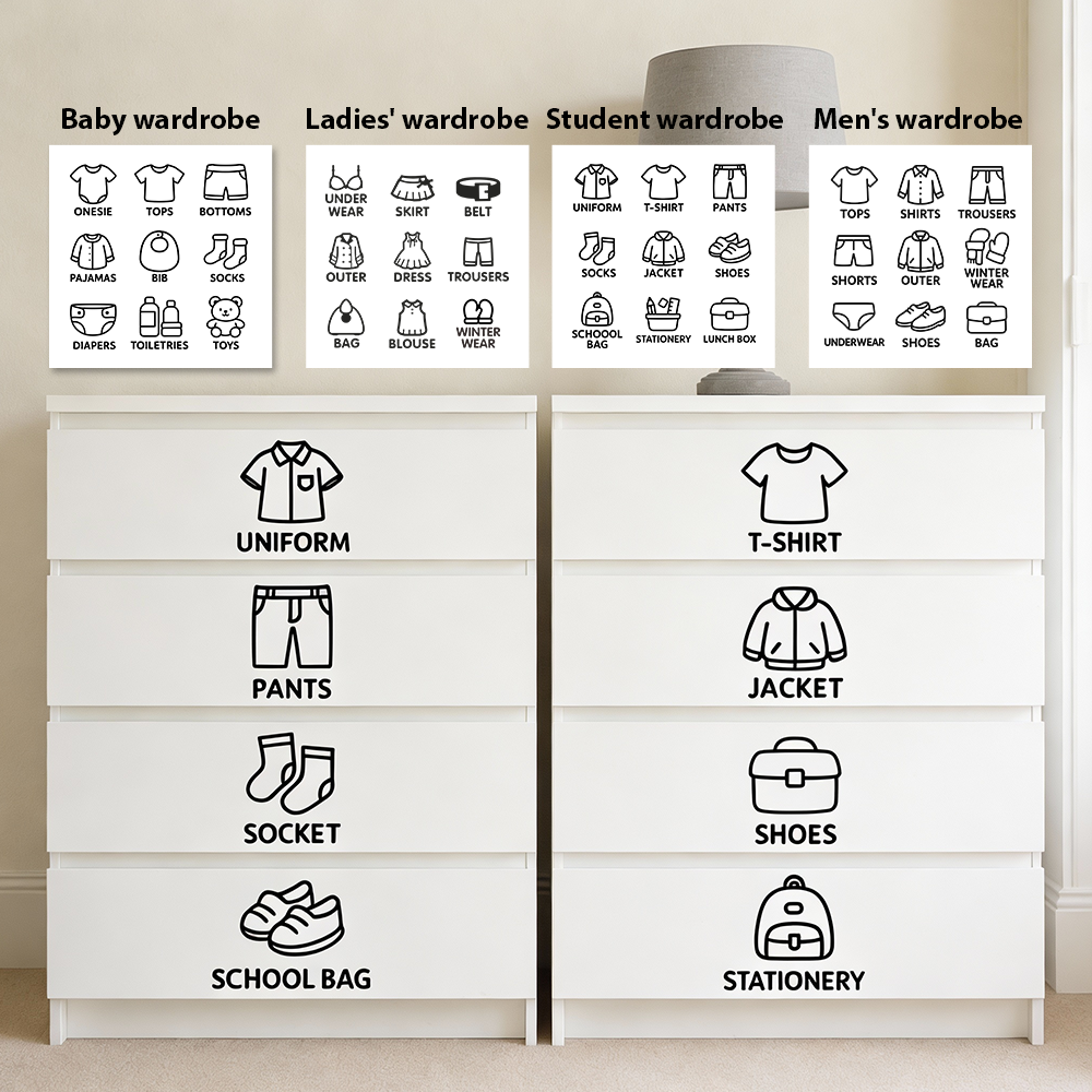 Baby Clothing Wardrobe - 9 pcs/Sheet, Wardrobe Organizer Labels, Closet