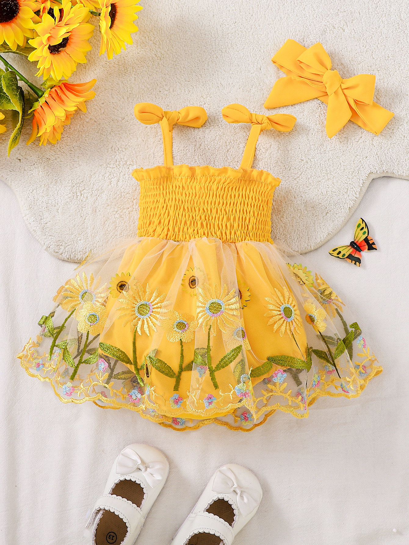 Baby Girl Sunflower Embroidere - Baby Clothing Yellow incelemesi ve fiyatı