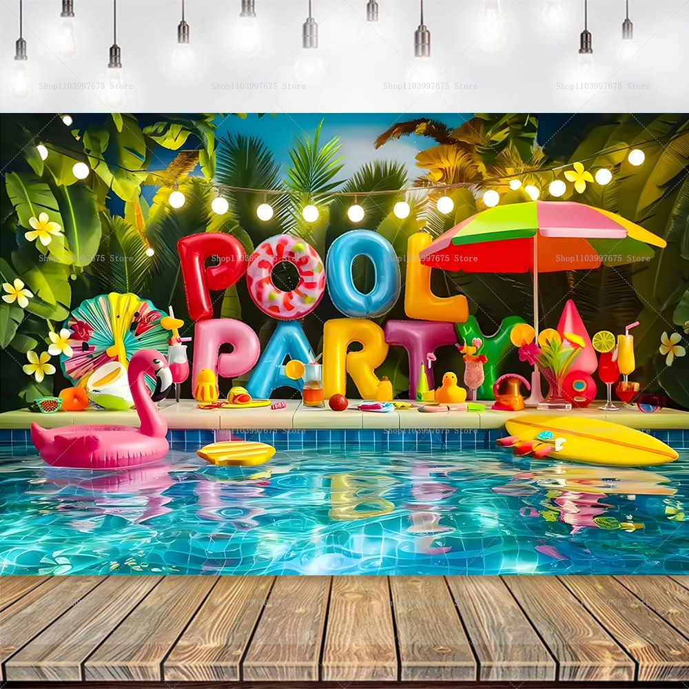 Summer Pool Party Backdrops Ho - Baby Clothing Hawaii incelemesi ve fiyatı