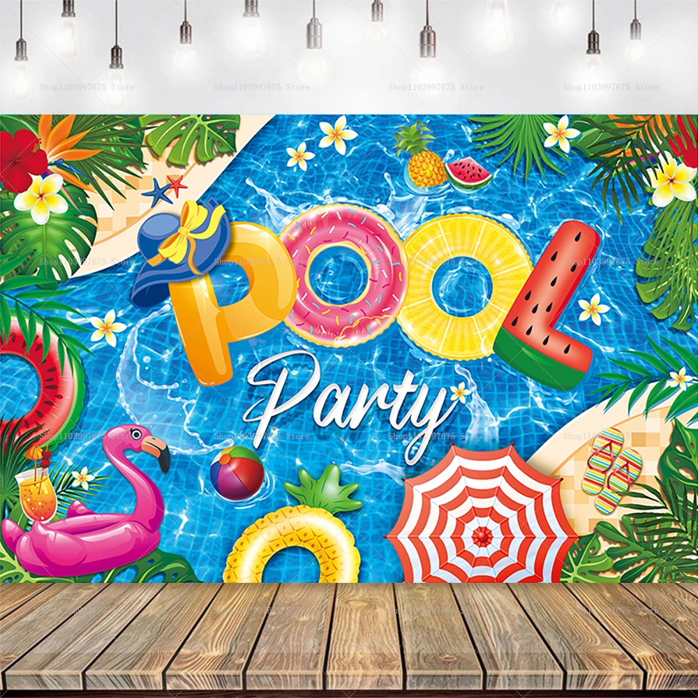 Summer Pool Party Backdrops Ho - Baby Clothing Hawaii incelemesi ve fiyatı