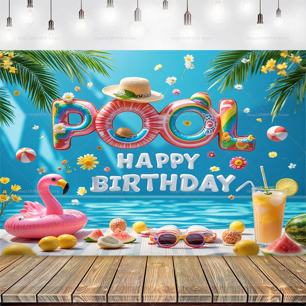Summer Pool Party Backdrops Ho - Baby Clothing Hawaii incelemesi ve fiyatı
